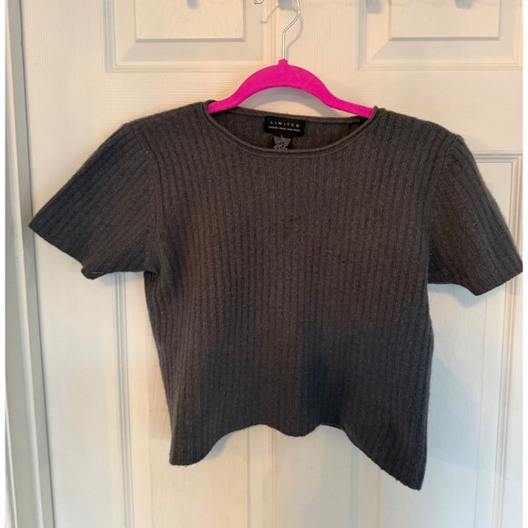 Limited Sweaters - Vintage 90's Limited Lambswool/Angora Cropped Short Sleeve Grey Sweater Large